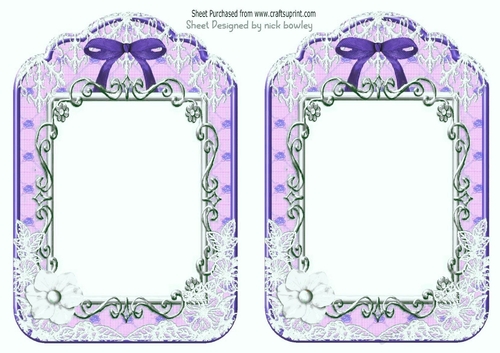 2 pretty ornate lace and bow card fronts A5 (purple)