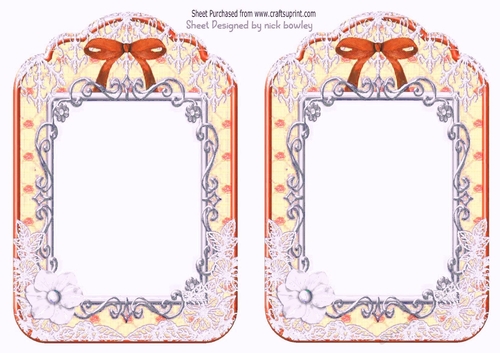 2 pretty ornate lace and bow card fronts A5 (orange)