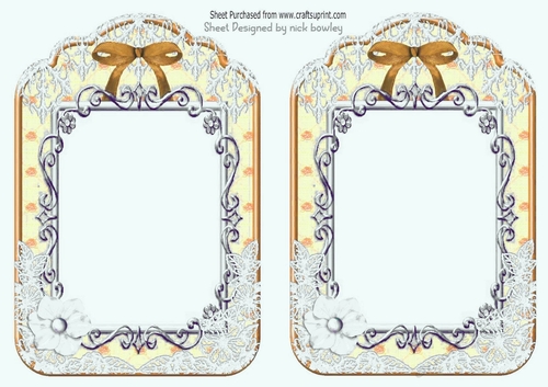 2 pretty ornate lace and bow card fronts A5 (gold)