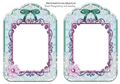 2 pretty ornate lace and bow card fronts A5 (turq)