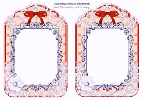 2 pretty ornate lace and bow card fronts A5 (red)