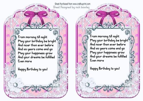 2 pretty ornate lace and bow card fronts A5 (pink) insert three