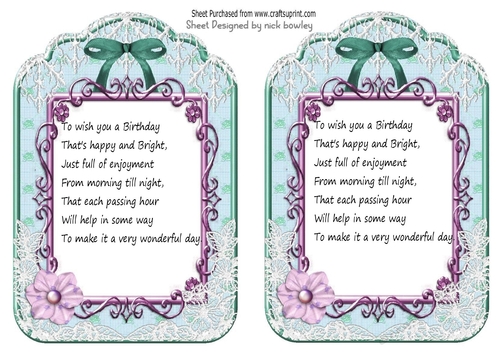 2 pretty ornate lace and bow card fronts A5 (turq) insert one