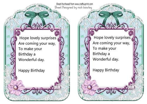 2 pretty ornate lace and bow card fronts A5 (turq) insert two