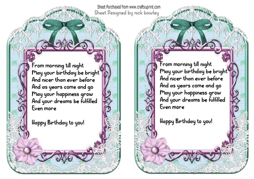 2 pretty ornate lace and bow card fronts A5 (turq) insert three