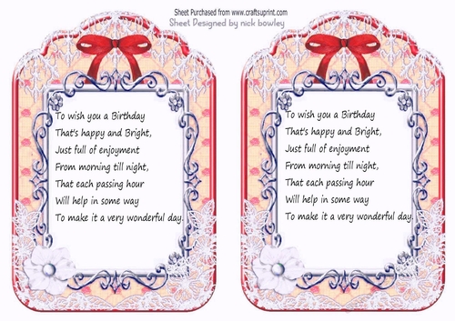 2 pretty ornate lace and bow card fronts A5 (red) insert one