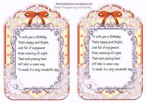 2 pretty ornate lace and bow card fronts A5 (orange) insert one