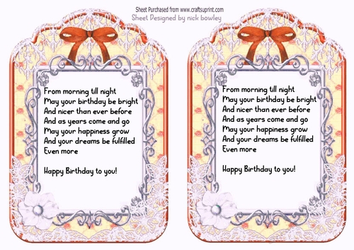 2 pretty ornate lace and bow card fronts A5 (orange) insert three