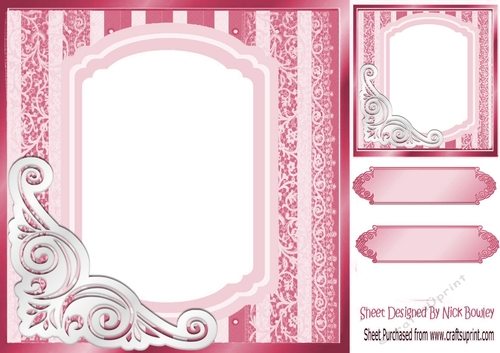 fancy pink lace ornate corner card front 8x8