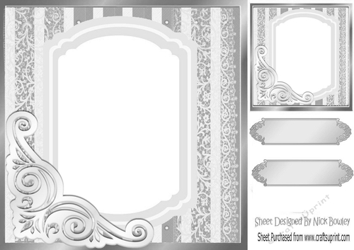 fancy silver lace ornate corner card front 8x8