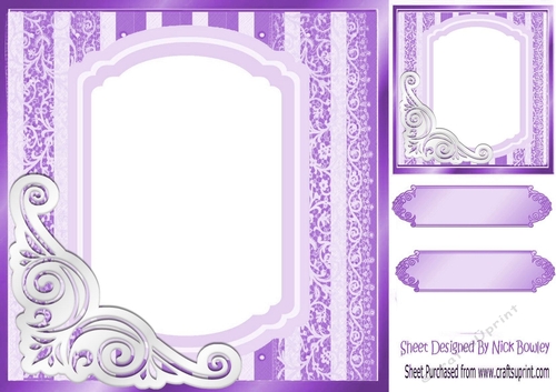 fancy purple lace ornate corner card front 8x8