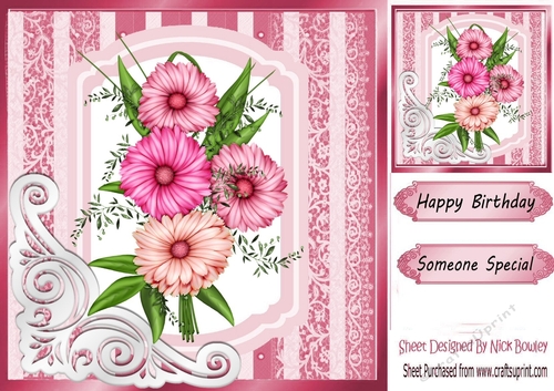 fancy pink lace ornate corner card front 8x8 with flowers one