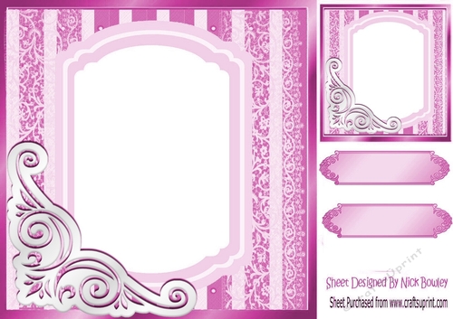 fancy cerise lace ornate corner card front 8x8 