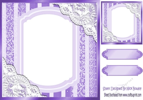 Pretty lace corners purple ornate card front 8x8