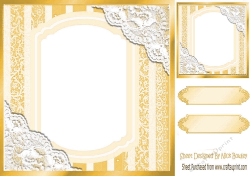 Pretty lace corners gold ornate card front 8x8