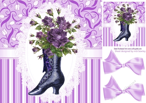 pretty vintage boot with purple flowers 8x8