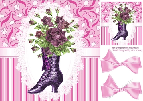 pretty vintage boot with pink flowers on lace 8x8