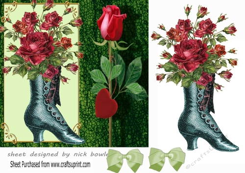 pretty victorian boot with red roses 7x7