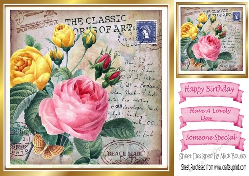 pretty pink roses with script 8x8