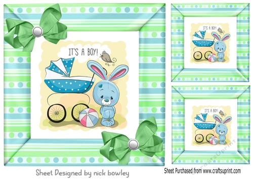 Cute bunny  with pram in stripe 8x8 card