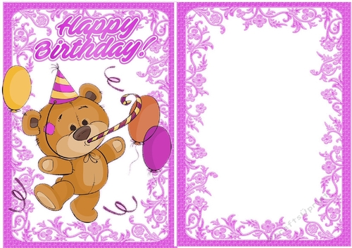 Birthday bear with balloons (pink) A5