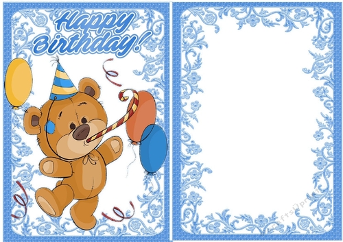 Birthday bear with balloons (blue) A5