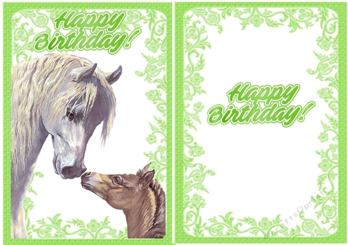 Lovely horse with baby foal A5 with insert (green)