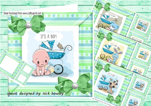 4 cute baby boys 8x8 card fronts in stripe mini kit
