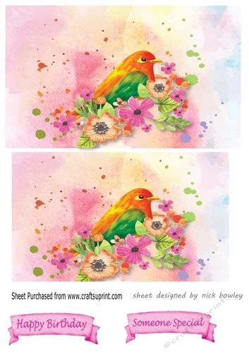 pretty water colour bird with flowers pyramids