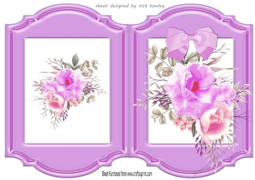 pretty water colour lilac flowers with bow bracket card