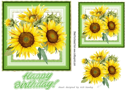 Pretty sunflowers in green ornate 7x7 frame