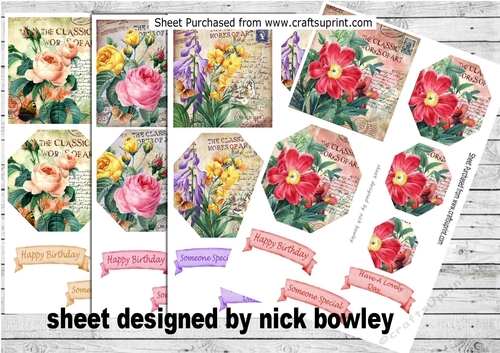  4  pretty flowers with script hexagon pyramids toppers mini kit