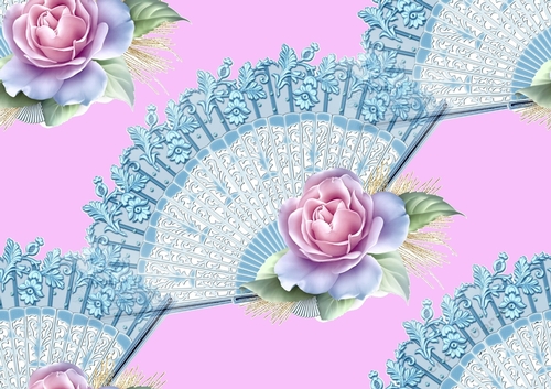Pretty lace blue fan with pink roses (BIG) Backing Paper (pink)
