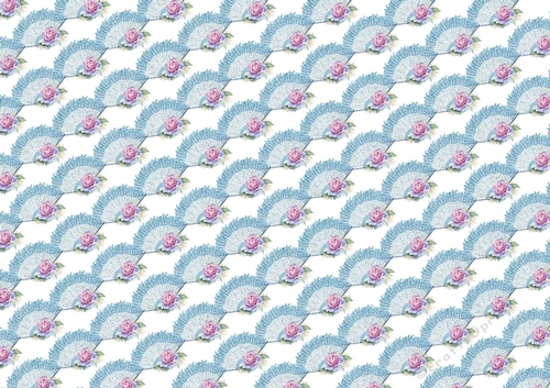 Pretty lace blue fan with pink roses (SMALL) Backing Paper