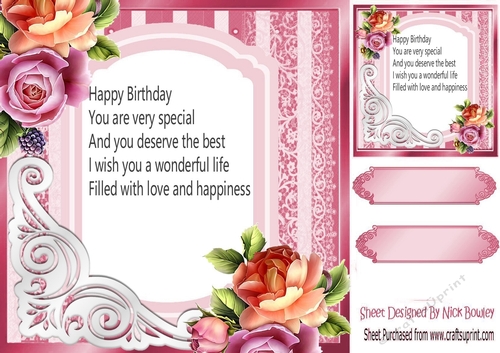 Classy Lady with roses 8x8 frame card front with insert/verse/topper