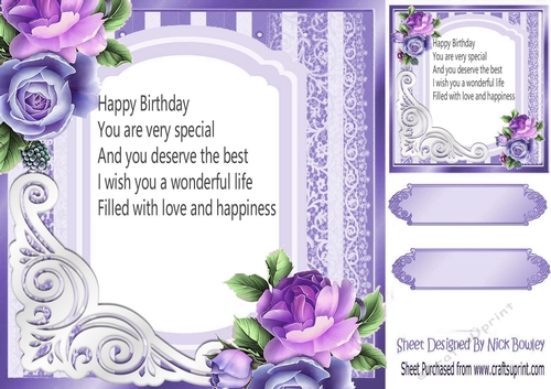  purple roses 8x8 frame card front with insert/verse/topper