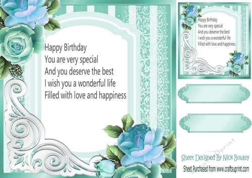 turq roses 8x8 frame card front with insert/verse/topper
