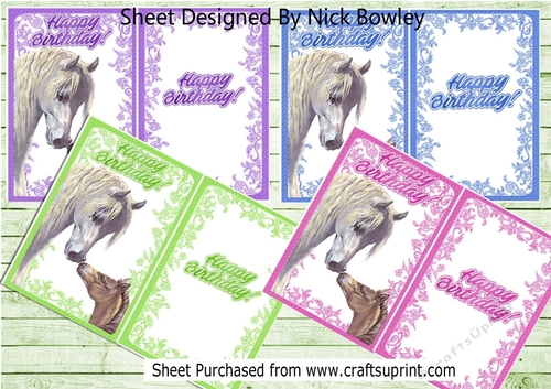  4 Lovely horses with baby foals A5 with insert card fronts mini kit