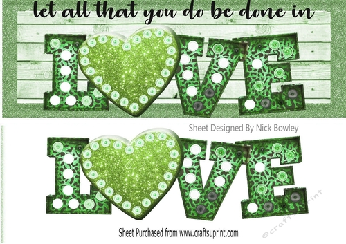 Lovely heart  sentiment DL Long Card in green