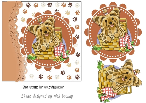 Sweet little puppy in a basket 7x7 card front/topper