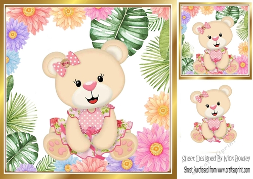 cute littlle bear in frame of flowers 8x8