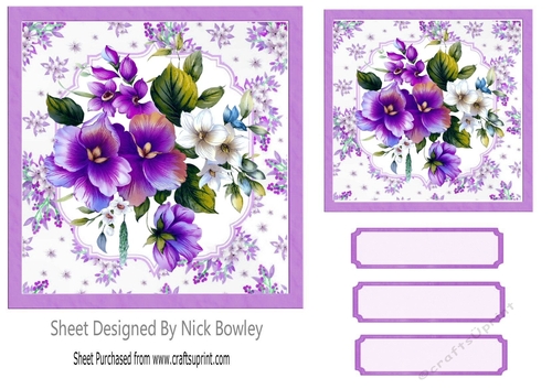 Pretty purple and white flowers in floral frame 7x7