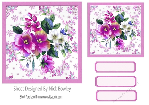 Pretty pink and white flowers in floral frame 7x7