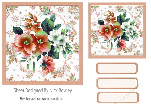 Pretty peach and white flowers in floral frame 7x7