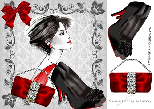 Lady in red with Accesories 8x8 in ornate frame