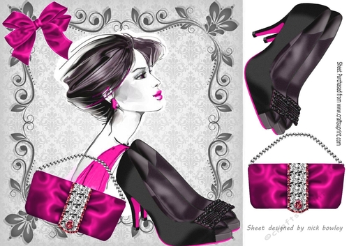 Lady in pink with Accesories 8x8 in ornate frame