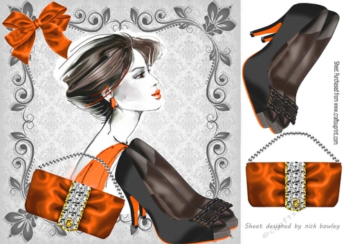 Lady in orange with Accesories 8x8 in ornate frame