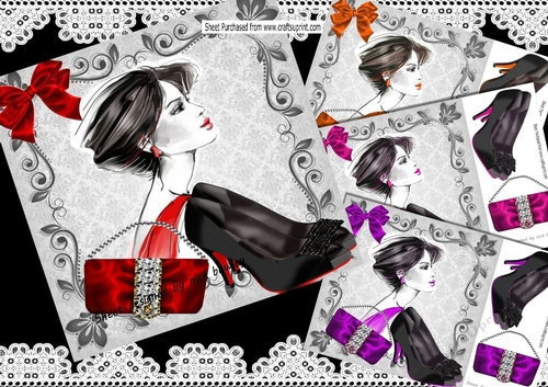  4 Ladies in colours with Accesories 8x8 in ornate card fronts mini kit