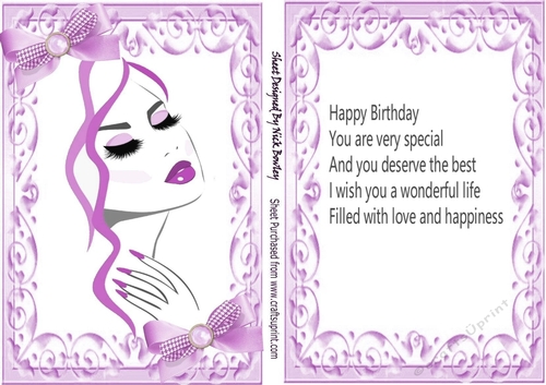 Glamour Girl In Lilac With Pretty Bows A5/Insert