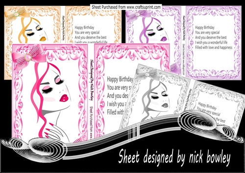  4 Lovely Glamour Girls In Colours With Bows A5 Card, Mini kit